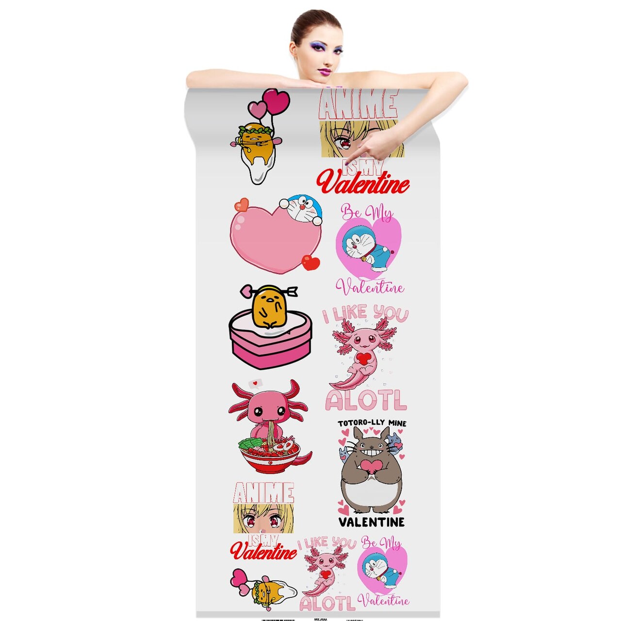 Anime Valentine DTF Transfer 22x60 - Direct-to-Film Gang Sheet, Ready-to-Press Anime Valentine Design for Shirts, Hoodies, and More